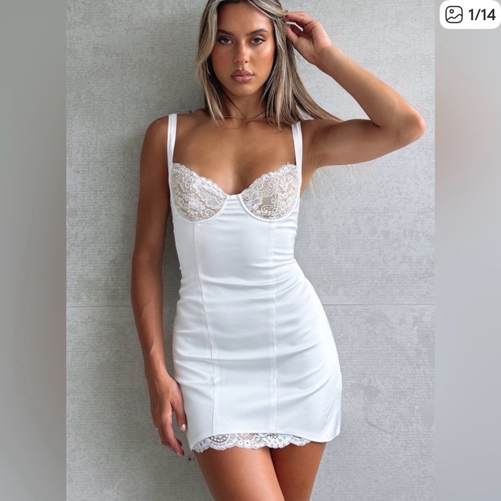 White Fox Boutique White Lace-Trim Slip Dress
